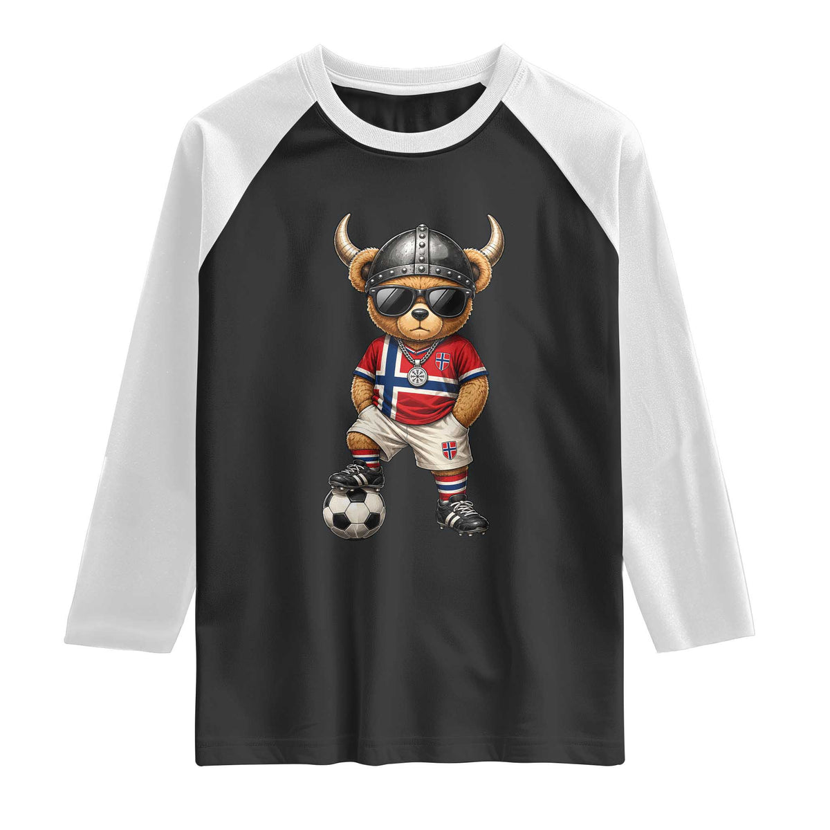 Norway Soccer Fan Raglan Shirt Cool Viking Bear Nordic Football Norwegian Flag TS10 Black White Print Your Wear