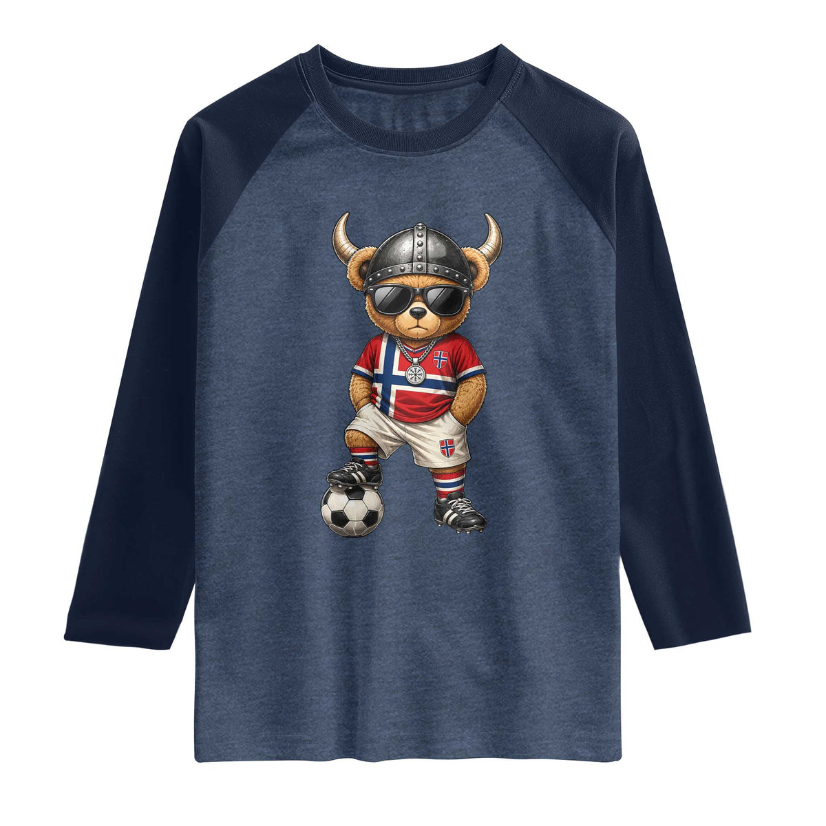 Norway Soccer Fan Raglan Shirt Cool Viking Bear Nordic Football Norwegian Flag TS10 Heather Denim Navy Print Your Wear