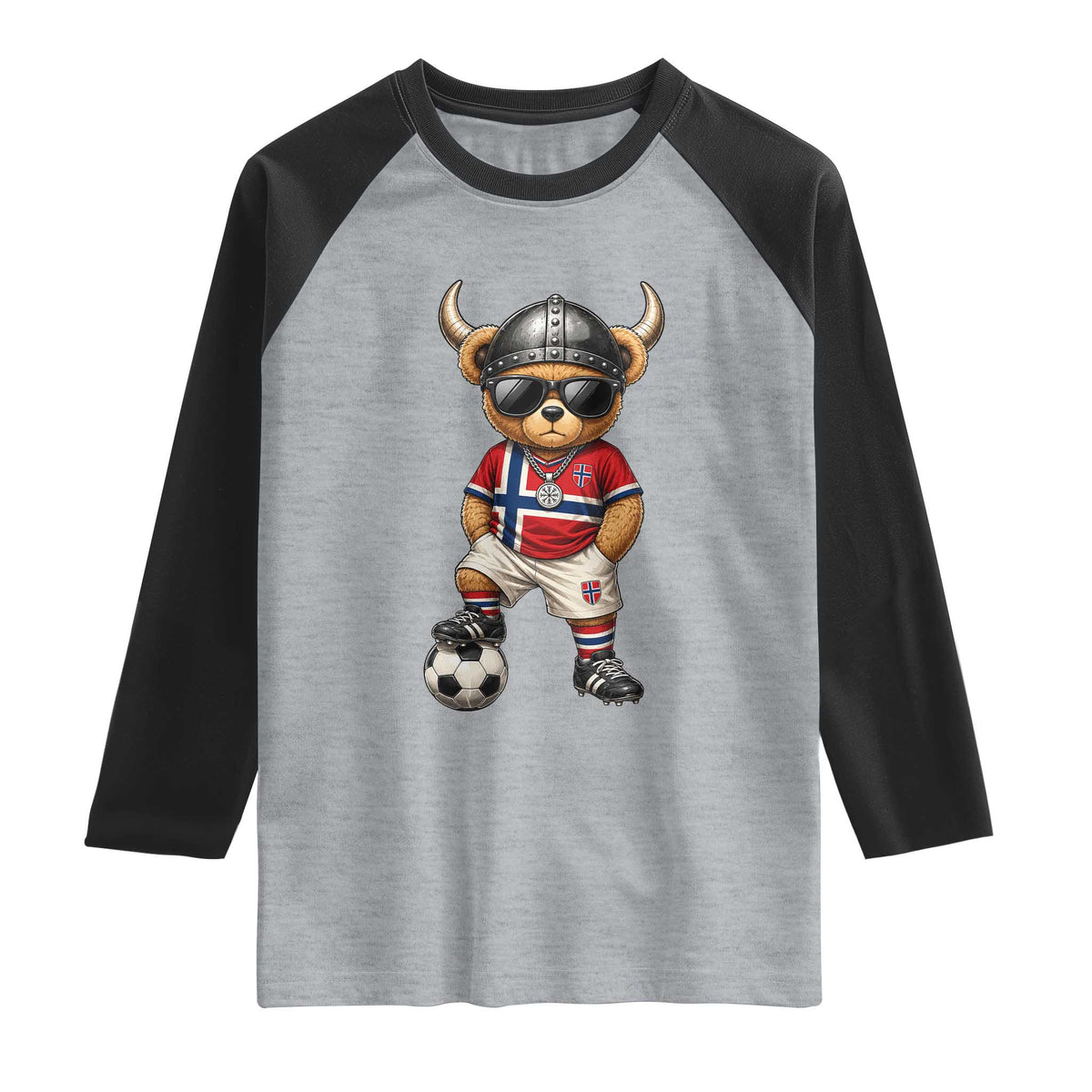 Norway Soccer Fan Raglan Shirt Cool Viking Bear Nordic Football Norwegian Flag TS10 Heather Gray Black Print Your Wear