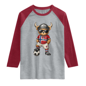 Norway Soccer Fan Raglan Shirt Cool Viking Bear Nordic Football Norwegian Flag TS10 Heather Gray Heather Red Print Your Wear