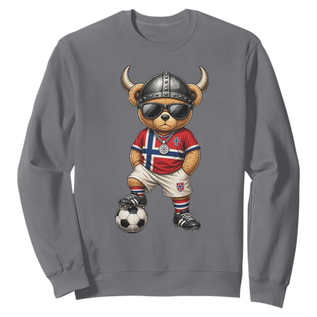 Norway Soccer Fan Sweatshirt Cool Viking Bear Nordic Football Norwegian Flag TS10 Charcoal Print Your Wear