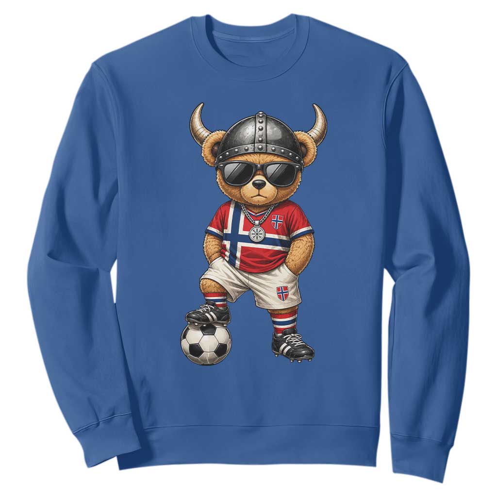 Norway Soccer Fan Sweatshirt Cool Viking Bear Nordic Football Norwegian Flag TS10 Royal Blue Print Your Wear