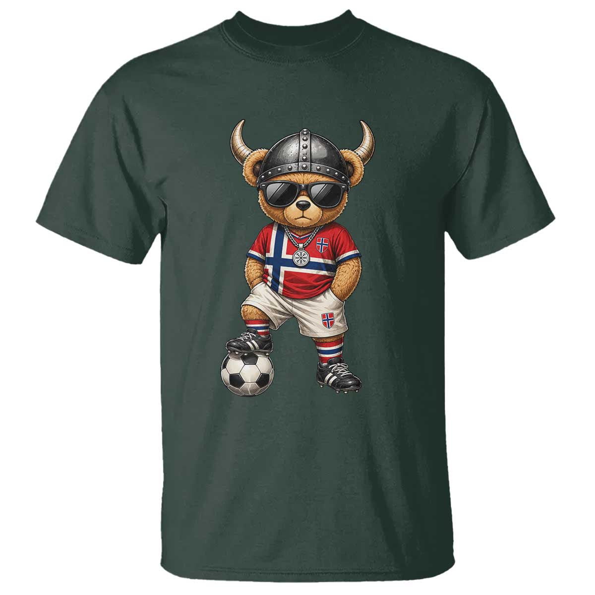 Norway Soccer Fan T Shirt Cool Viking Bear Nordic Football Norwegian Flag TS10 Dark Forest Green Print Your Wear