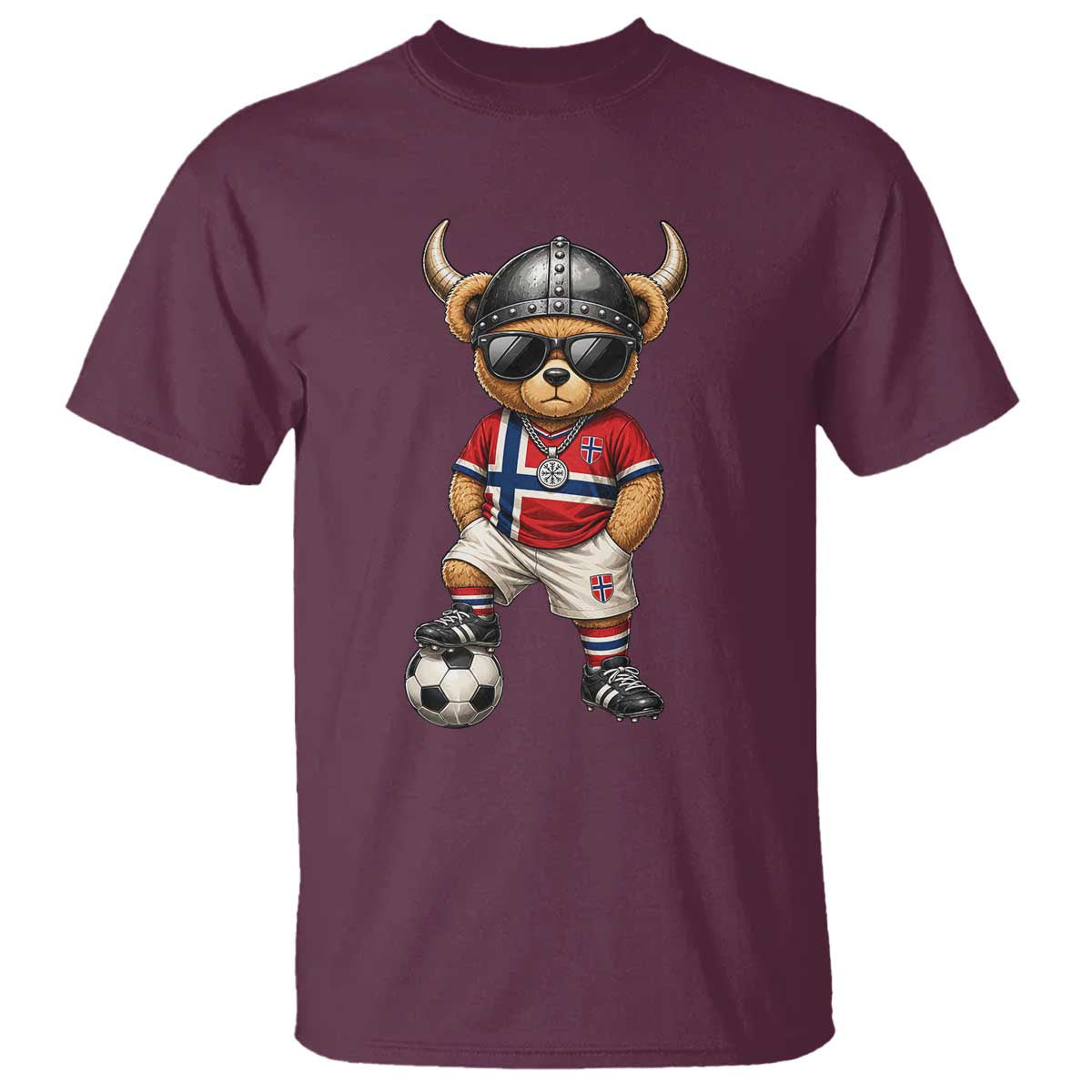 Norway Soccer Fan T Shirt Cool Viking Bear Nordic Football Norwegian Flag TS10 Maroon Print Your Wear