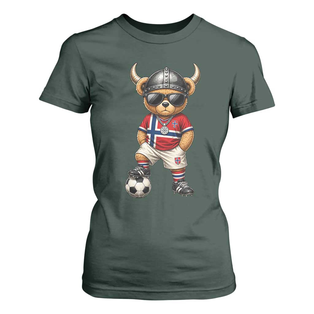 Norway Soccer Fan T Shirt For Women Cool Viking Bear Nordic Football Norwegian Flag TS10 Dark Forest Green Print Your Wear