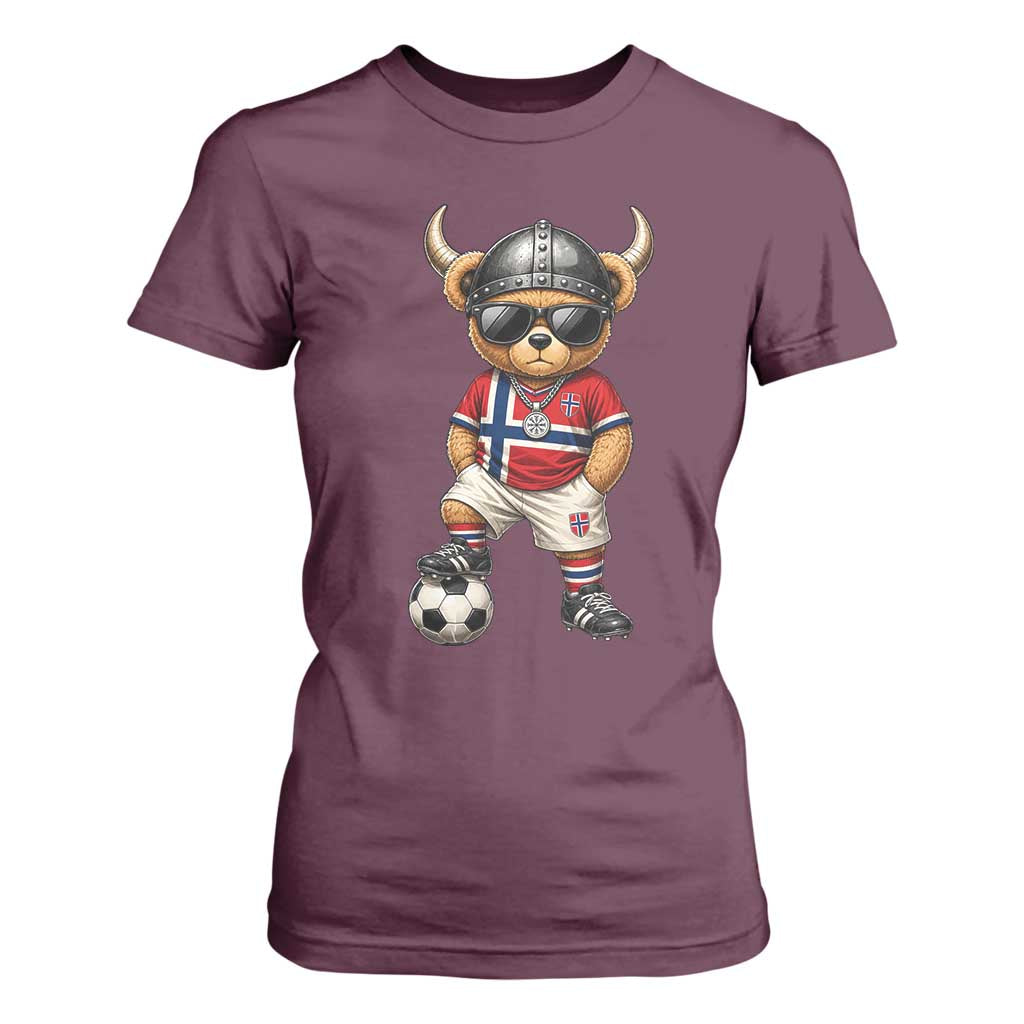Norway Soccer Fan T Shirt For Women Cool Viking Bear Nordic Football Norwegian Flag TS10 Maroon Print Your Wear