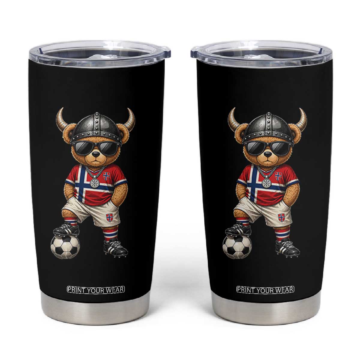 Norway Soccer Fan Tumbler Cup Cool Viking Bear Nordic Football Norwegian Flag TS10 Black Print Your Wear
