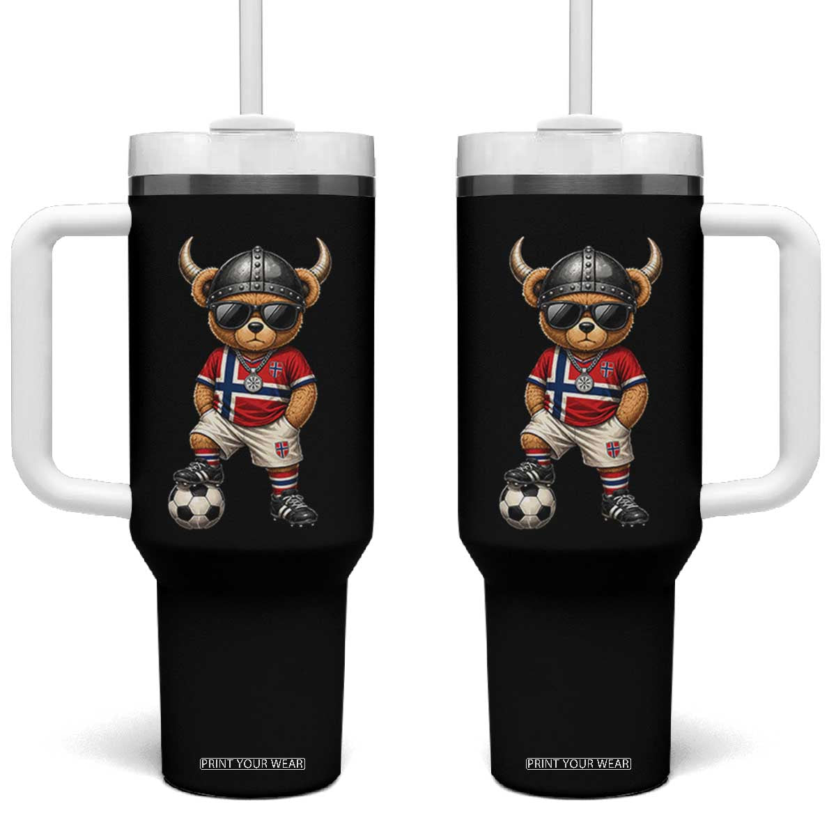 Norway Soccer Fan Tumbler With Handle Cool Viking Bear Nordic Football Norwegian Flag TS10 One Size: 40 oz Black Print Your Wear