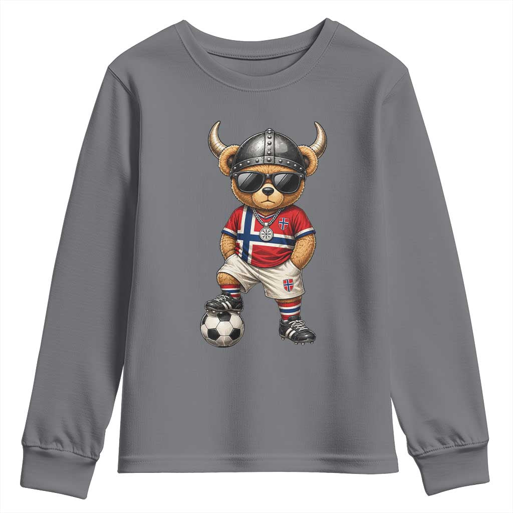 Norway Soccer Fan Youth Sweatshirt Cool Viking Bear Nordic Football Norwegian Flag TS10 Charcoal Print Your Wear