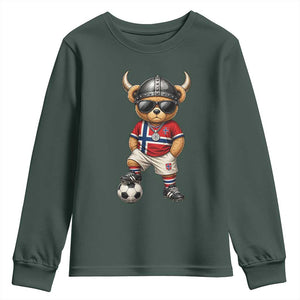 Norway Soccer Fan Youth Sweatshirt Cool Viking Bear Nordic Football Norwegian Flag TS10 Dark Forest Green Print Your Wear