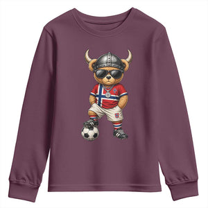 Norway Soccer Fan Youth Sweatshirt Cool Viking Bear Nordic Football Norwegian Flag TS10 Maroon Print Your Wear