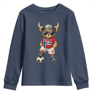 Norway Soccer Fan Youth Sweatshirt Cool Viking Bear Nordic Football Norwegian Flag TS10 Navy Print Your Wear