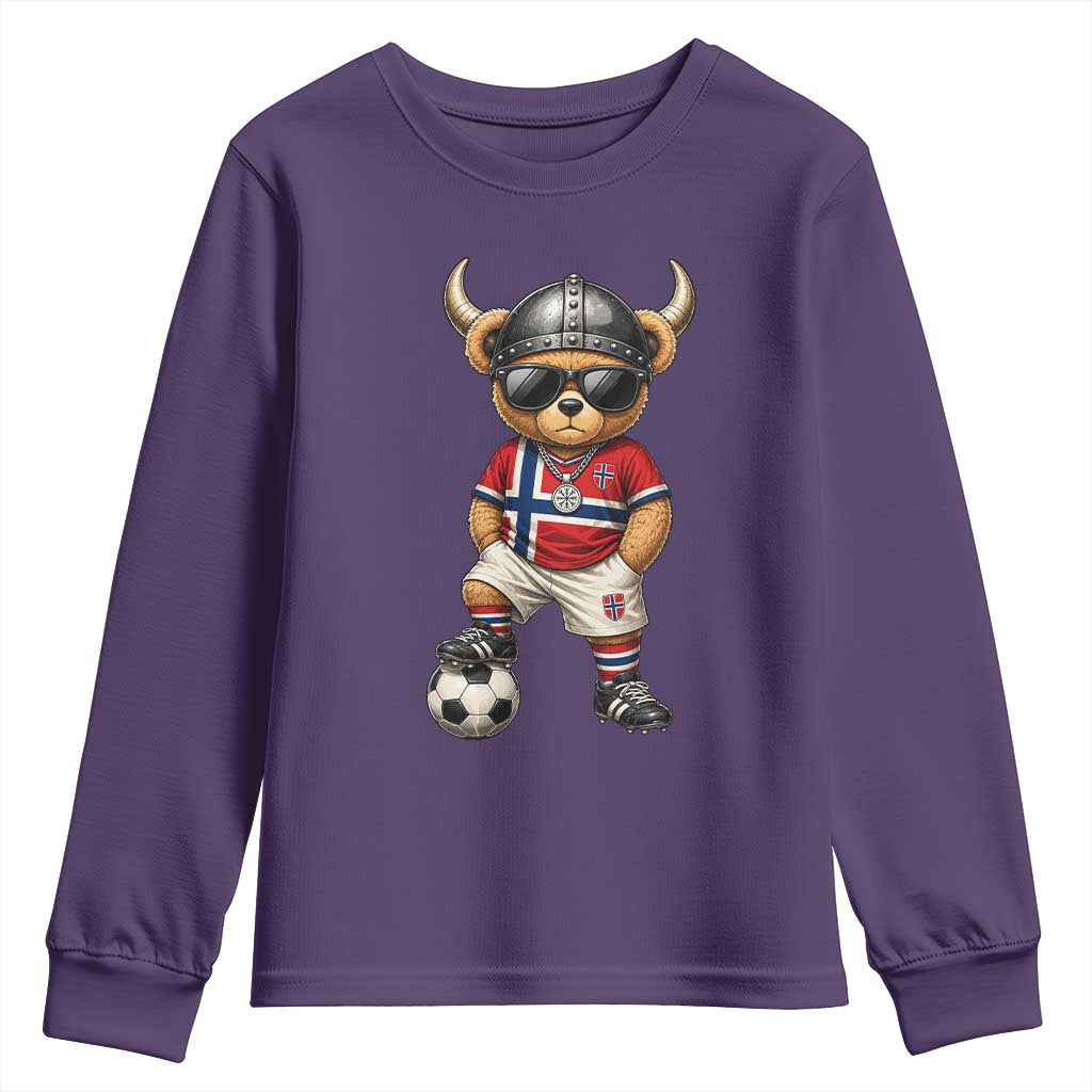 Norway Soccer Fan Youth Sweatshirt Cool Viking Bear Nordic Football Norwegian Flag TS10 Purple Print Your Wear