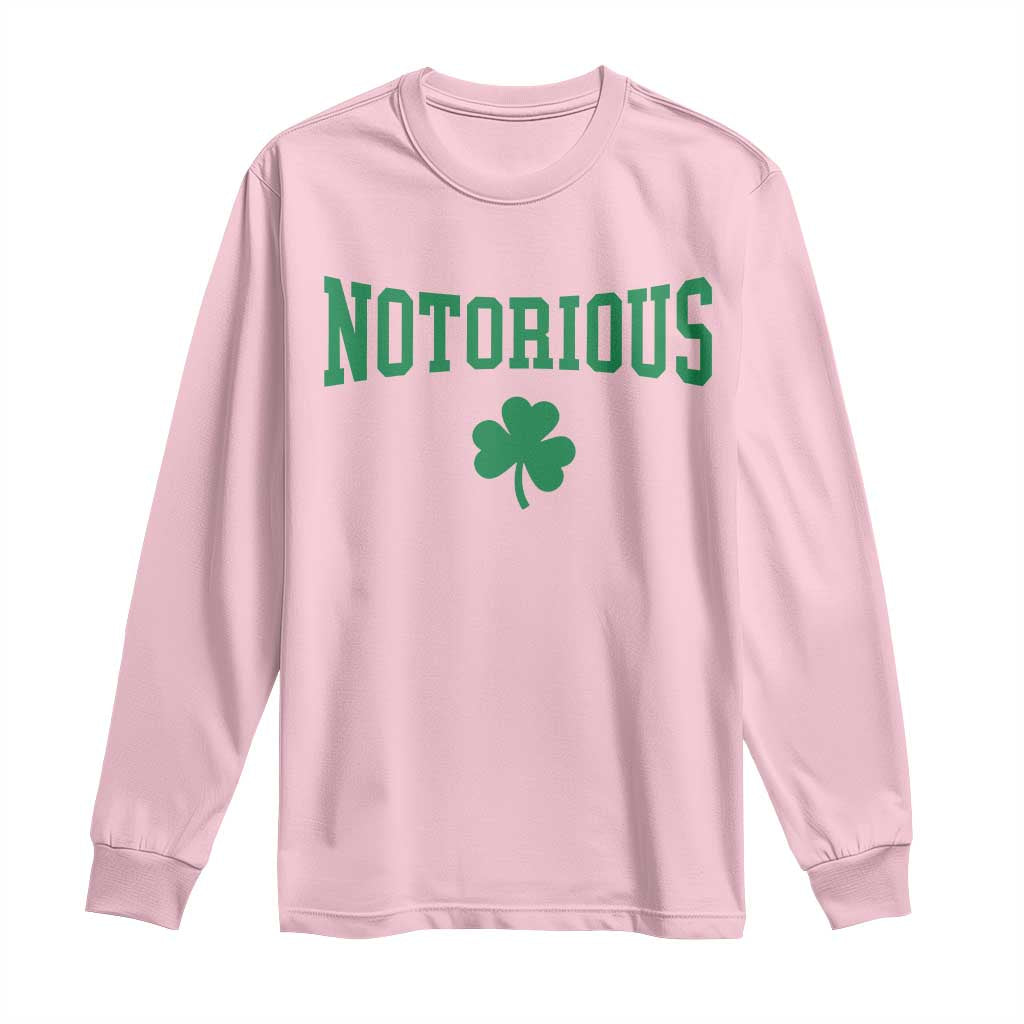 Irish Pride Boxing Fighting Notorious Long Sleeve Shirt Retro Shamrock Varsity Irish Lucky Clover Graphic TS10 Light Pink Print Your Wear