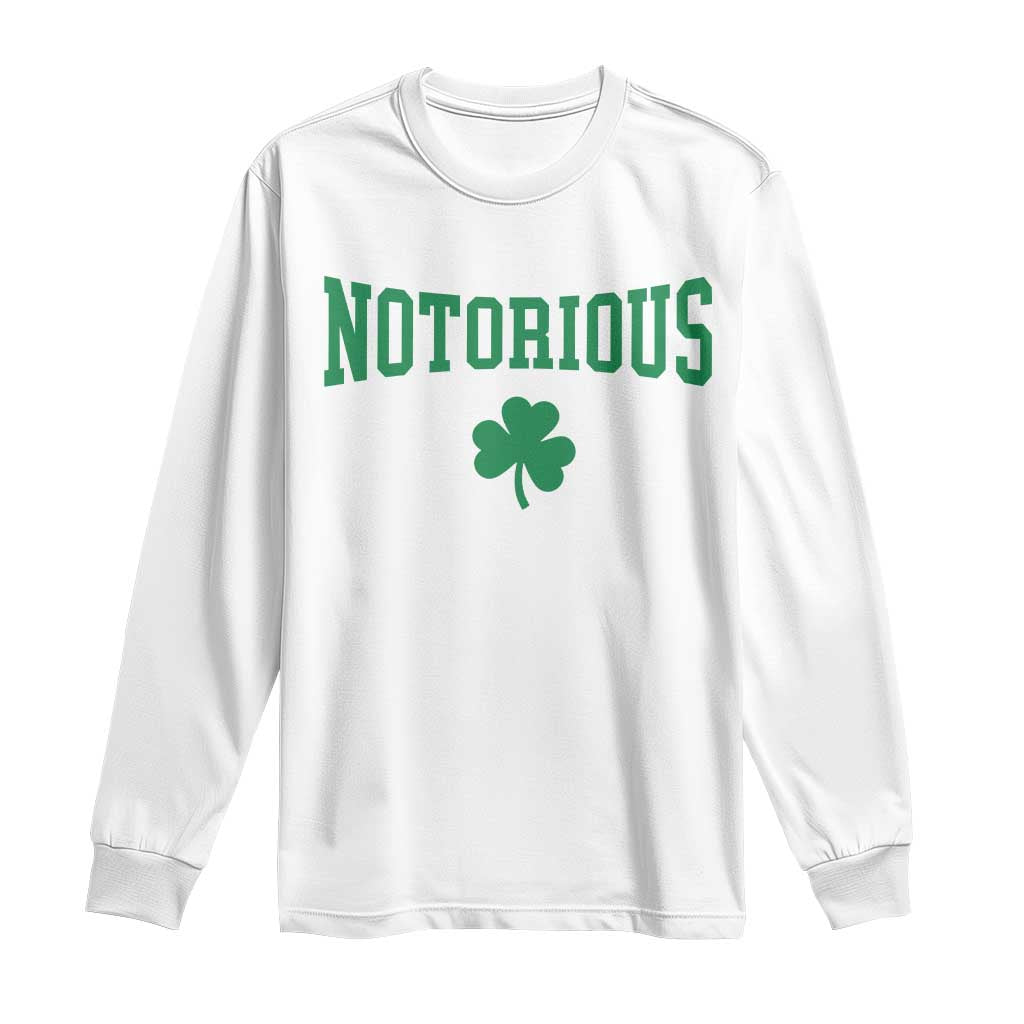 Irish Pride Boxing Fighting Notorious Long Sleeve Shirt Retro Shamrock Varsity Irish Lucky Clover Graphic TS10 White Print Your Wear