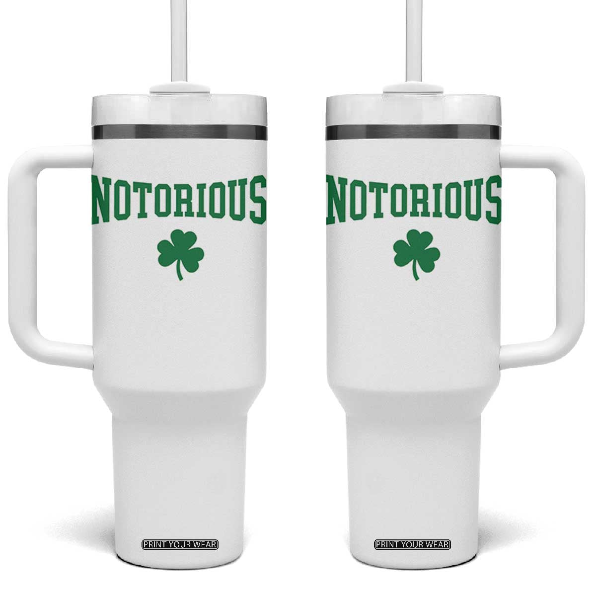Irish Pride Boxing Fighting Notorious Tumbler With Handle Retro Shamrock Varsity Irish Lucky Clover Graphic TS10 One Size: 40 oz White Print Your Wear