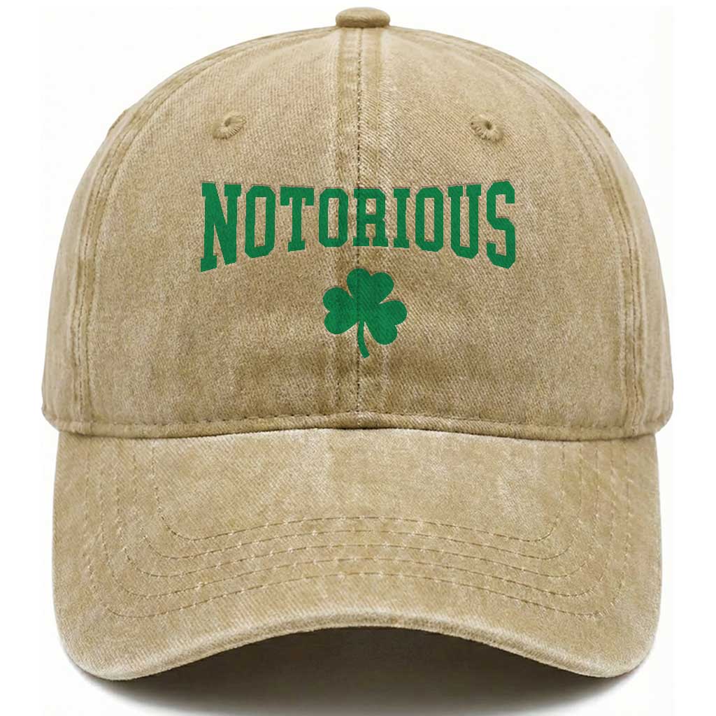 Irish Pride Boxing Fighting Notorious Washed Cotton Baseball Cap Retro Shamrock Varsity Irish Lucky Clover Graphic TS10 Print Your Wear