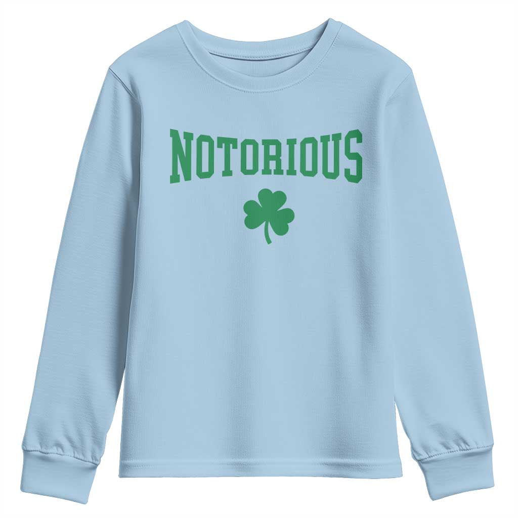 Irish Pride Boxing Fighting Notorious Youth Sweatshirt Retro Shamrock Varsity Irish Lucky Clover Graphic TS10 Light Blue Print Your Wear