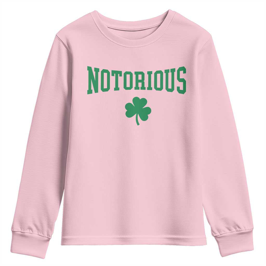Irish Pride Boxing Fighting Notorious Youth Sweatshirt Retro Shamrock Varsity Irish Lucky Clover Graphic TS10 Light Pink Print Your Wear