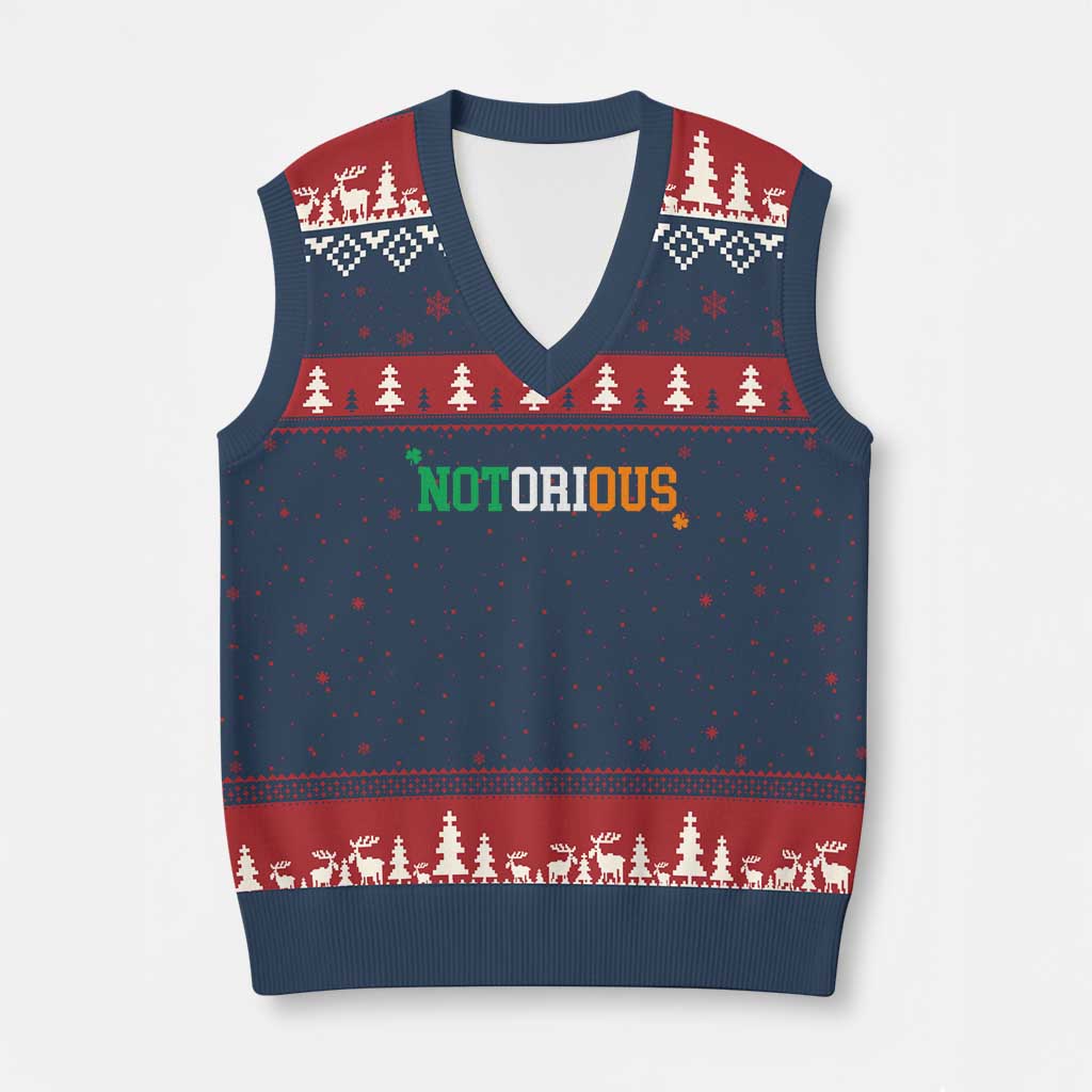 Irish Pride Boxing Fighting Notorious V-Neck Knit Sweater Vest Irish Flag Lucky Shamrock Graphic TS10 Navy Red Print Your Wear