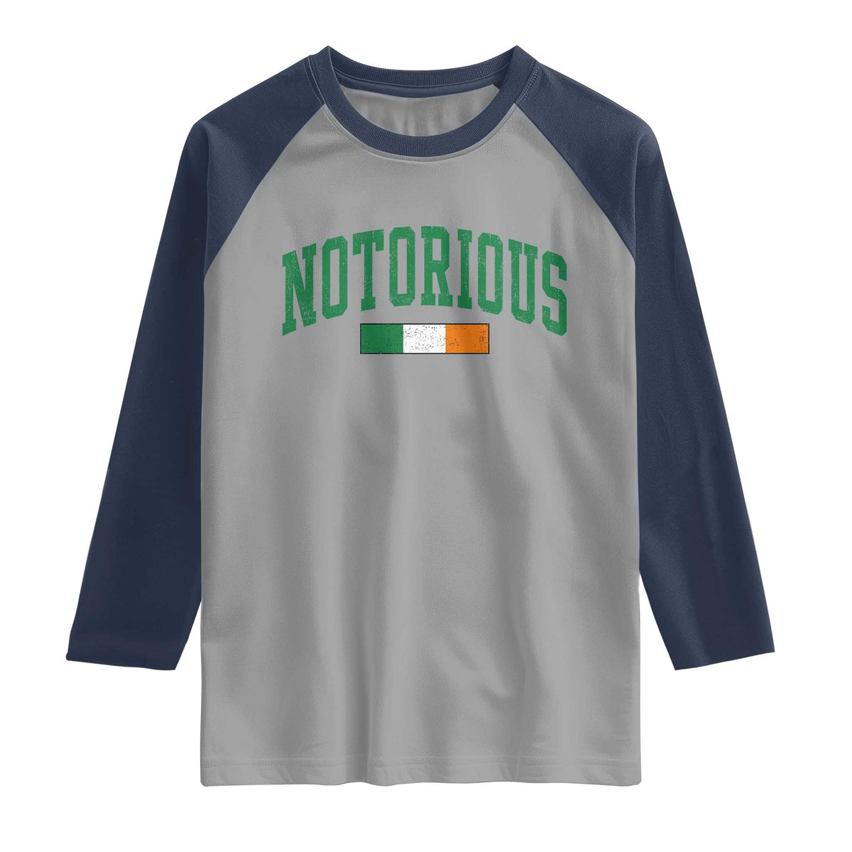 Vintage Irish Flag Notorious Raglan Shirt Boxing Fans TS10 Sport Gray Navy Print Your Wear