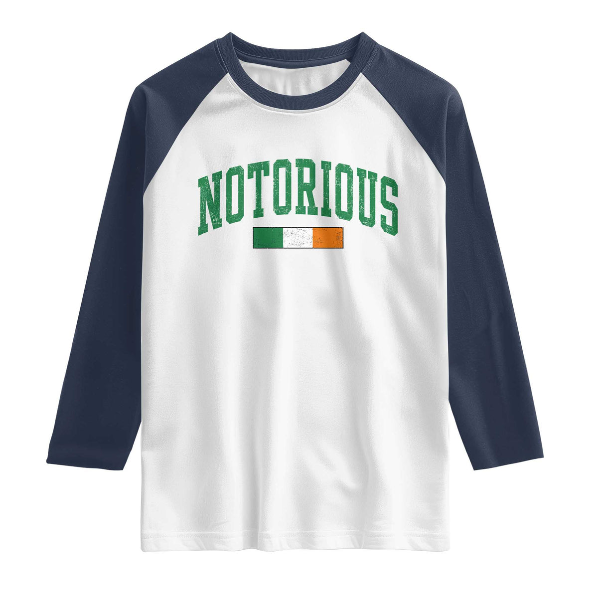Vintage Irish Flag Notorious Raglan Shirt Boxing Fans TS10 XS White Navy Print Your Wear