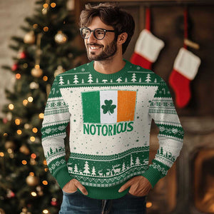 Irish Pride Boxing Fighting Notorious Ugly Christmas Sweater Vintage Ireland Flag Irish Retro Throwback TS10 Beige Green Print Your Wear