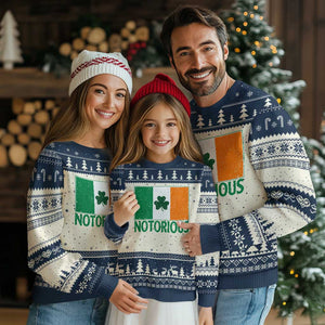 Irish Pride Boxing Fighting Notorious Ugly Christmas Sweater Vintage Ireland Flag Irish Retro Throwback TS10 Beige Navy Print Your Wear