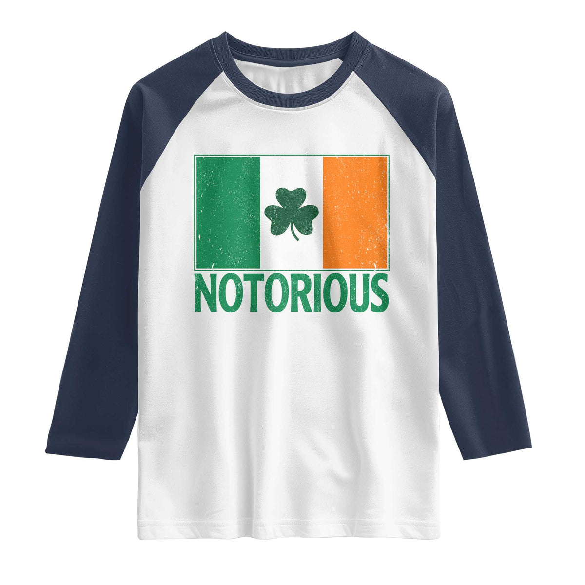 Irish Pride Boxing Fighting Notorious Raglan Shirt Vintage Ireland Flag Irish Retro Throwback TS10 XS White Navy Print Your Wear
