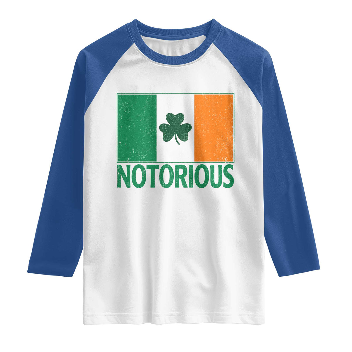 Irish Pride Boxing Fighting Notorious Raglan Shirt Vintage Ireland Flag Irish Retro Throwback TS10 White Royal Print Your Wear