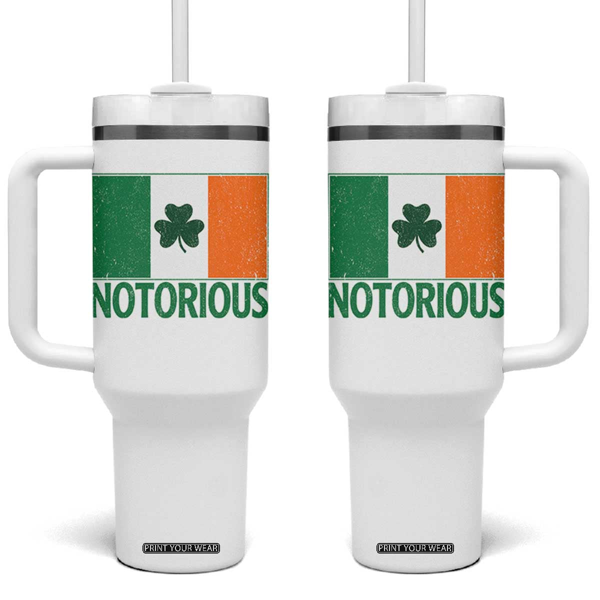 Irish Pride Boxing Fighting Notorious Tumbler With Handle Vintage Ireland Flag Irish Retro Throwback TS10 One Size: 40 oz White Print Your Wear