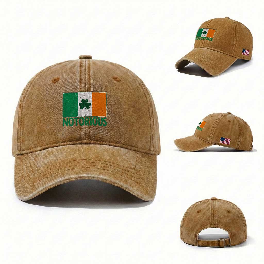 Irish Pride Boxing Fighting Notorious Washed Cotton Baseball Cap Vintage Ireland Flag Irish Retro Throwback TS10 Washed Cap Universal Fit Yellow Ochre Print Your Wear