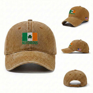 Irish Pride Boxing Fighting Notorious Washed Cotton Baseball Cap Vintage Ireland Flag Irish Retro Throwback TS10 Washed Cap Universal Fit Yellow Ochre Print Your Wear