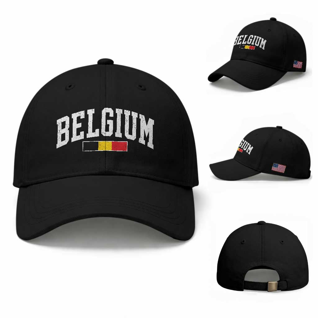 Vintage Belgium Flag Graphic Baseball Cap Belgian Pride Patriotic Gift TS10 Baseball Cap Universal Fit Black Print Your Wear