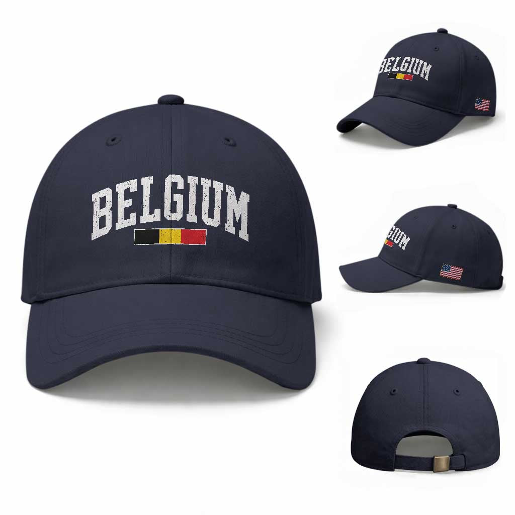 Vintage Belgium Flag Graphic Baseball Cap Belgian Pride Patriotic Gift TS10 Baseball Cap Universal Fit Navy Print Your Wear
