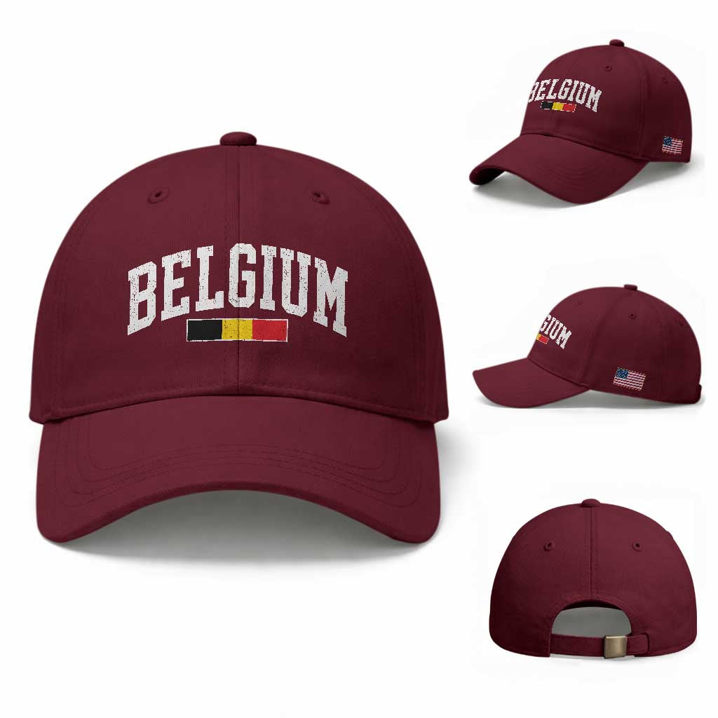 Vintage Belgium Flag Graphic Baseball Cap Belgian Pride Patriotic Gift TS10 Baseball Cap Universal Fit Maroon Print Your Wear