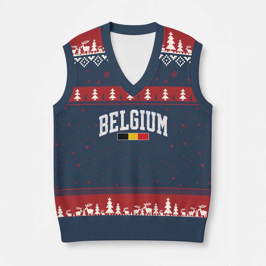 Vintage Belgium Flag Graphic V-Neck Knit Sweater Vest Belgian Pride Patriotic Gift TS10 Navy Red Print Your Wear