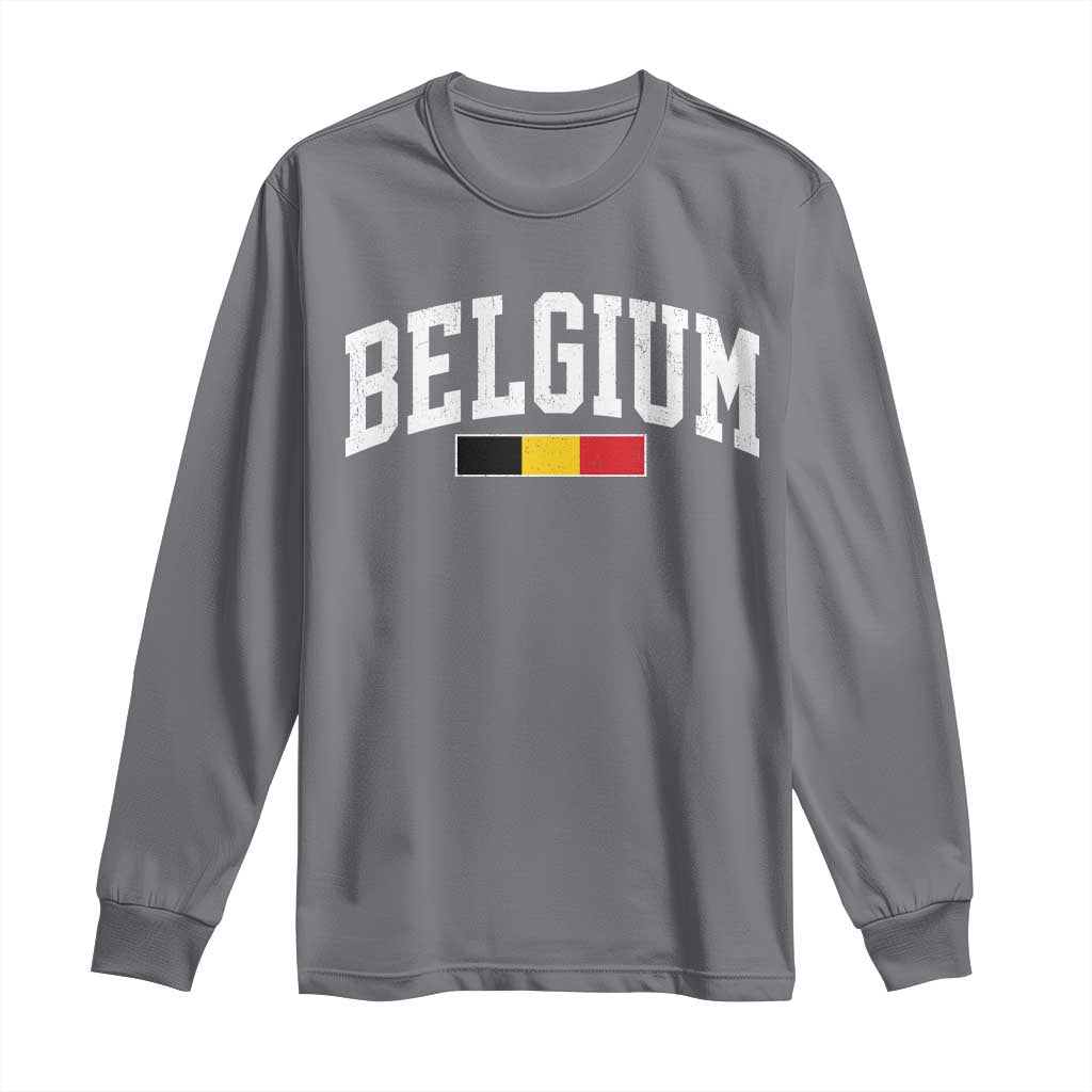 Vintage Belgium Flag Graphic Long Sleeve Shirt Belgian Pride Patriotic Gift TS10 Charcoal Print Your Wear