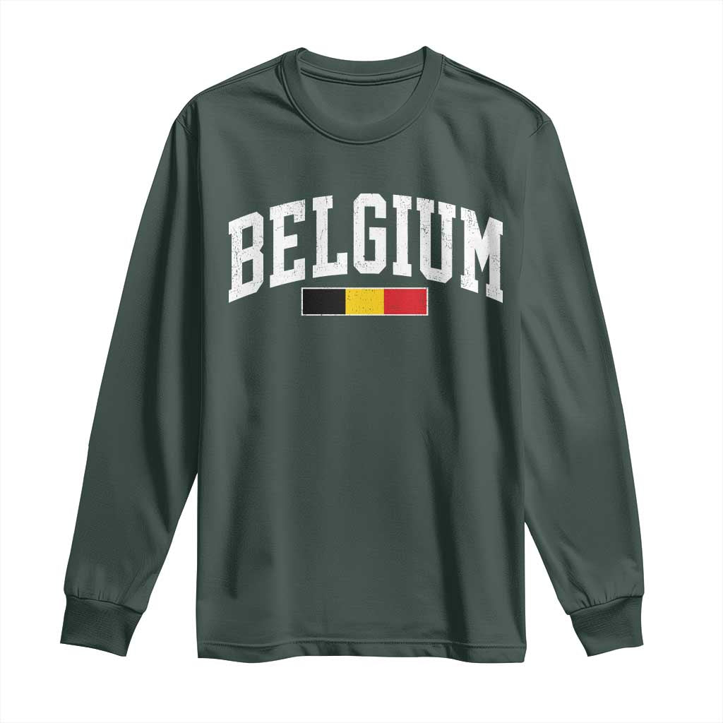 Vintage Belgium Flag Graphic Long Sleeve Shirt Belgian Pride Patriotic Gift TS10 S Dark Forest Green Print Your Wear