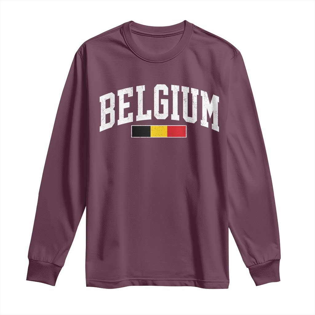 Vintage Belgium Flag Graphic Long Sleeve Shirt Belgian Pride Patriotic Gift TS10 Maroon Print Your Wear