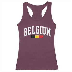 Vintage Belgium Flag Graphic Racerback Tank Top Belgian Pride Patriotic Gift TS10 Maroon Print Your Wear