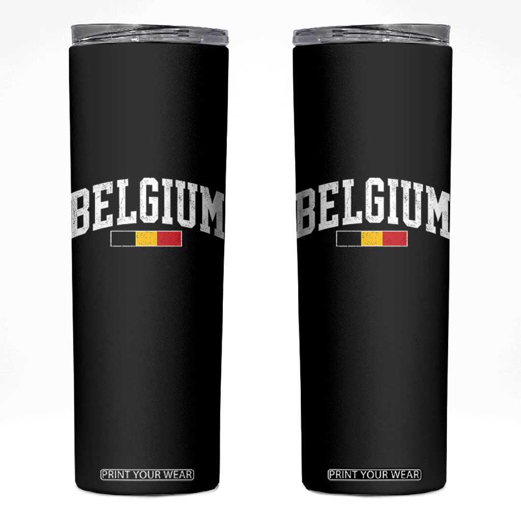 Vintage Belgium Flag Graphic Skinny Tumbler Belgian Pride Patriotic Gift TS10 Black Print Your Wear