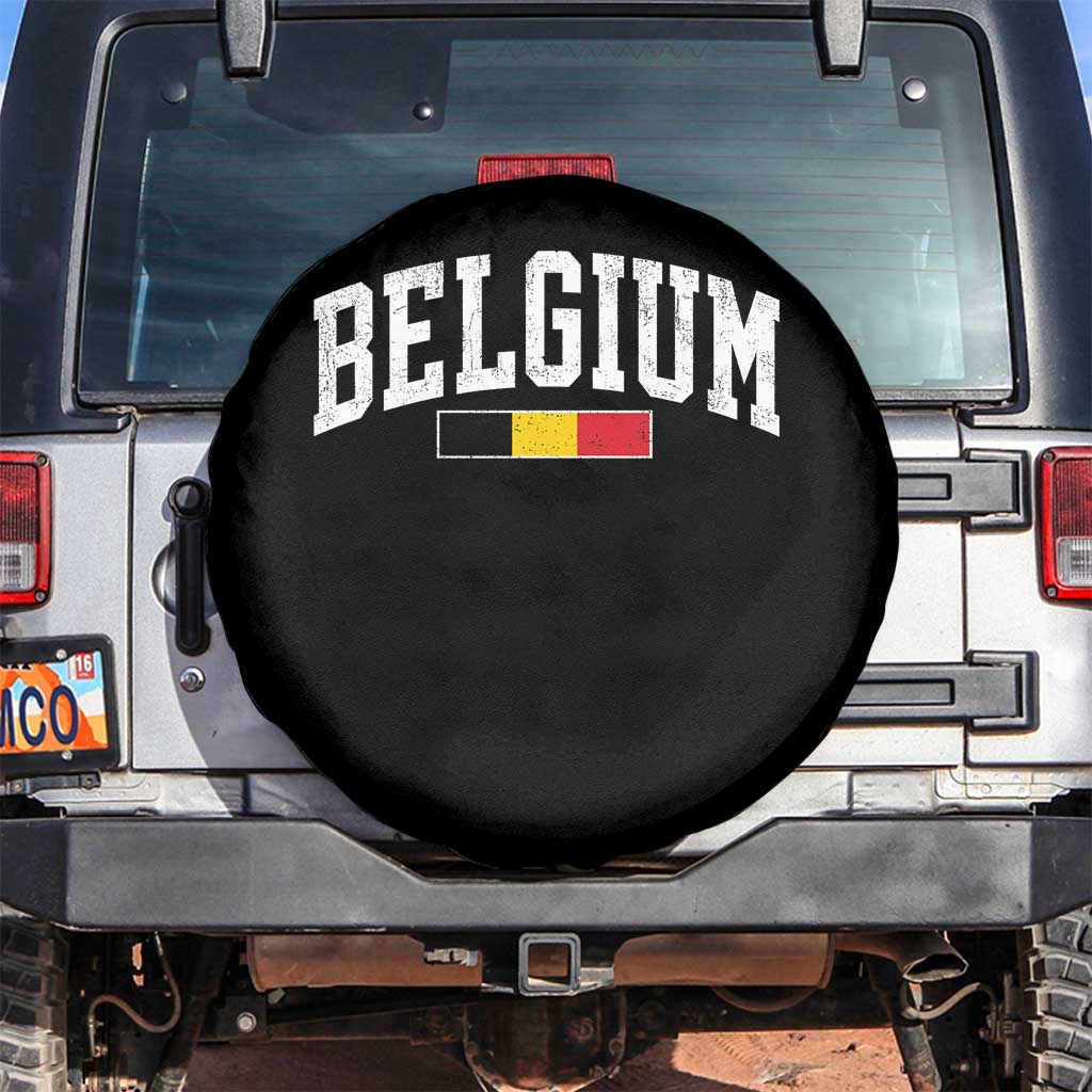 Vintage Belgium Flag Graphic Spare Tire Cover Belgian Pride Patriotic Gift TS10 No hole Black Print Your Wear