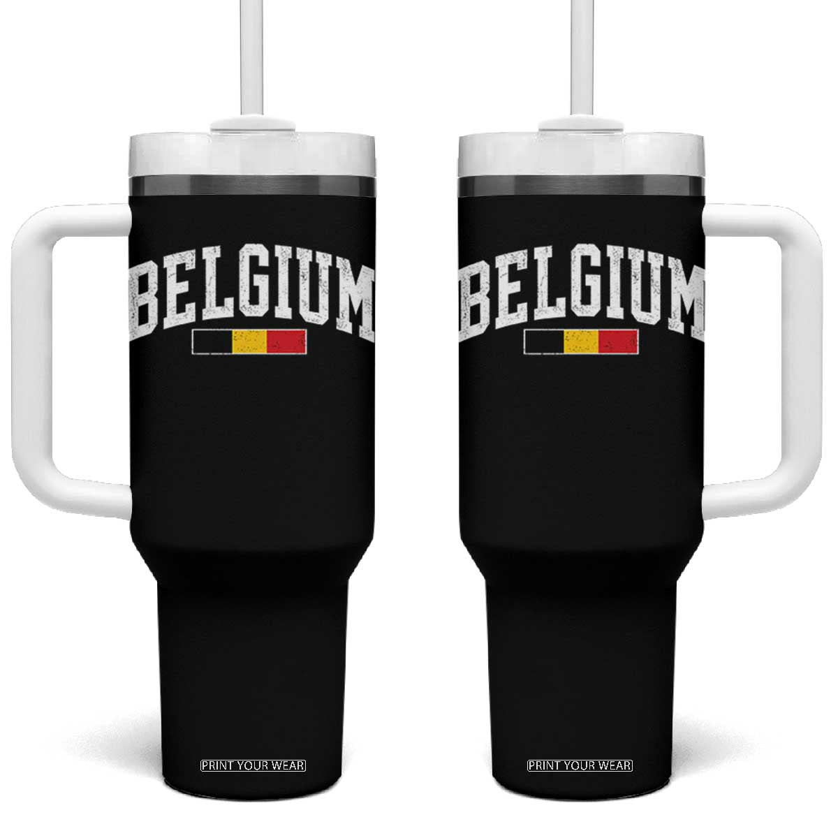 Vintage Belgium Flag Graphic Tumbler With Handle Belgian Pride Patriotic Gift TS10 One Size: 40 oz Black Print Your Wear