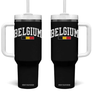 Vintage Belgium Flag Graphic Tumbler With Handle Belgian Pride Patriotic Gift TS10 One Size: 40 oz Black Print Your Wear