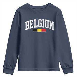 Vintage Belgium Flag Graphic Youth Sweatshirt Belgian Pride Patriotic Gift TS10 Navy Print Your Wear