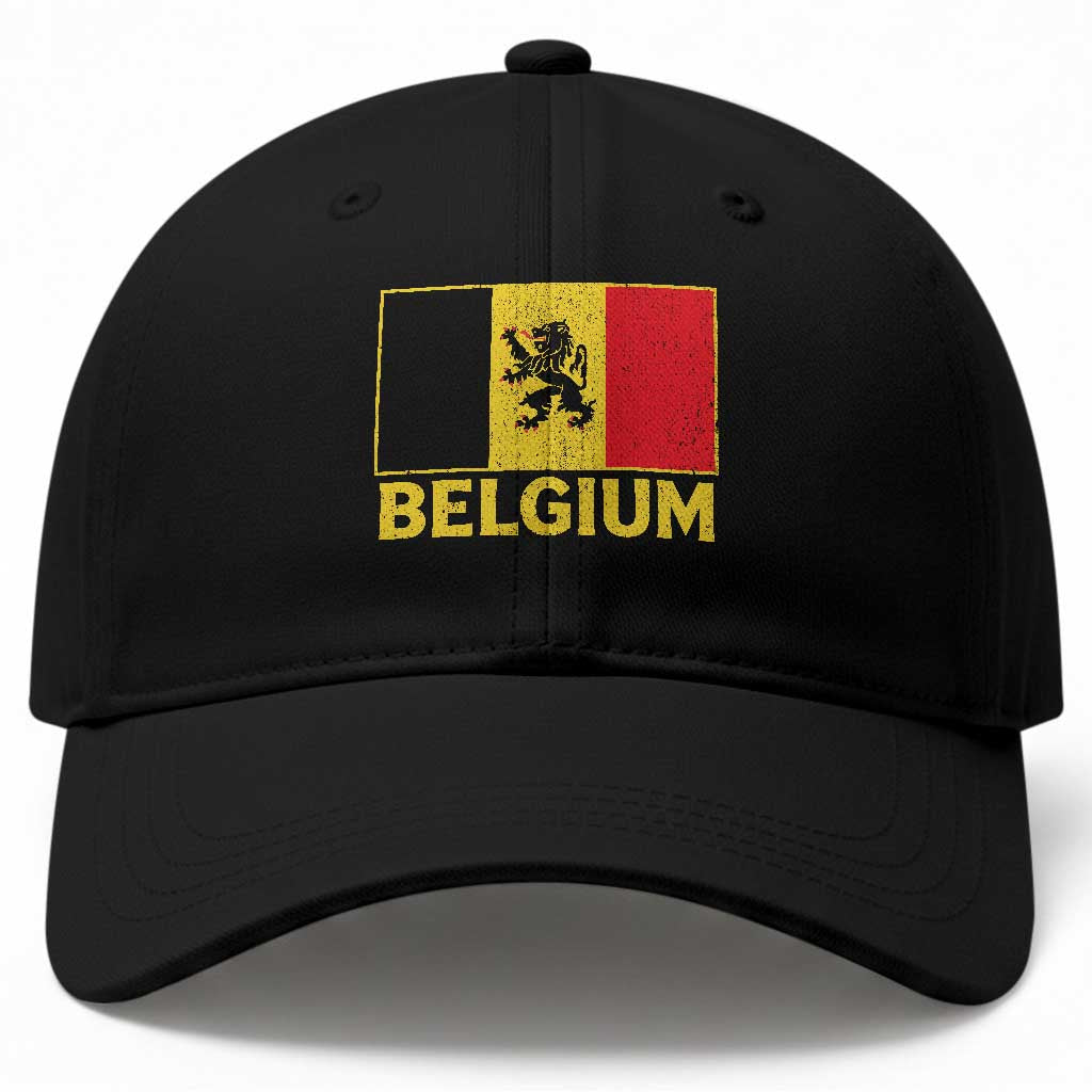 Vintage Belgium Soccer Flag with Lion Graphic Baseball Cap Belgian Football Pride Gift for Fans TS10 Print Your Wear