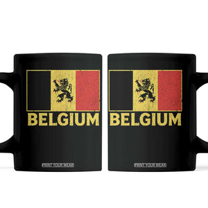 Vintage Belgium Soccer Flag with Lion Graphic Coffee Mug Belgian Football Pride Gift for Fans TS10 Black Print Your Wear