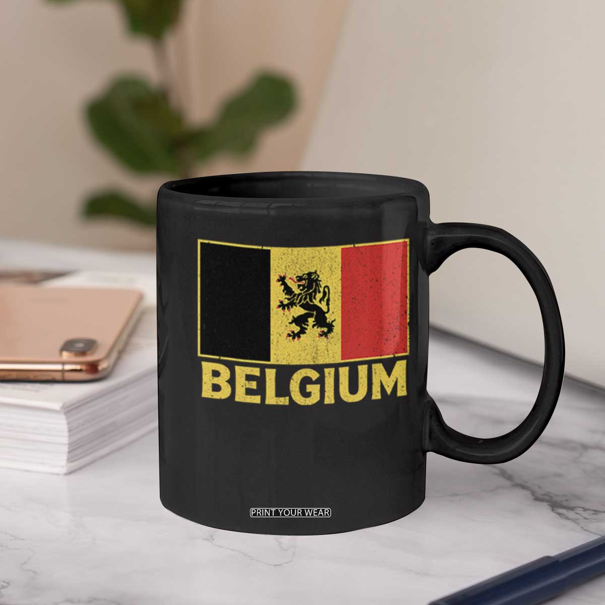Vintage Belgium Soccer Flag with Lion Graphic Coffee Mug Belgian Football Pride Gift for Fans TS10 Print Your Wear