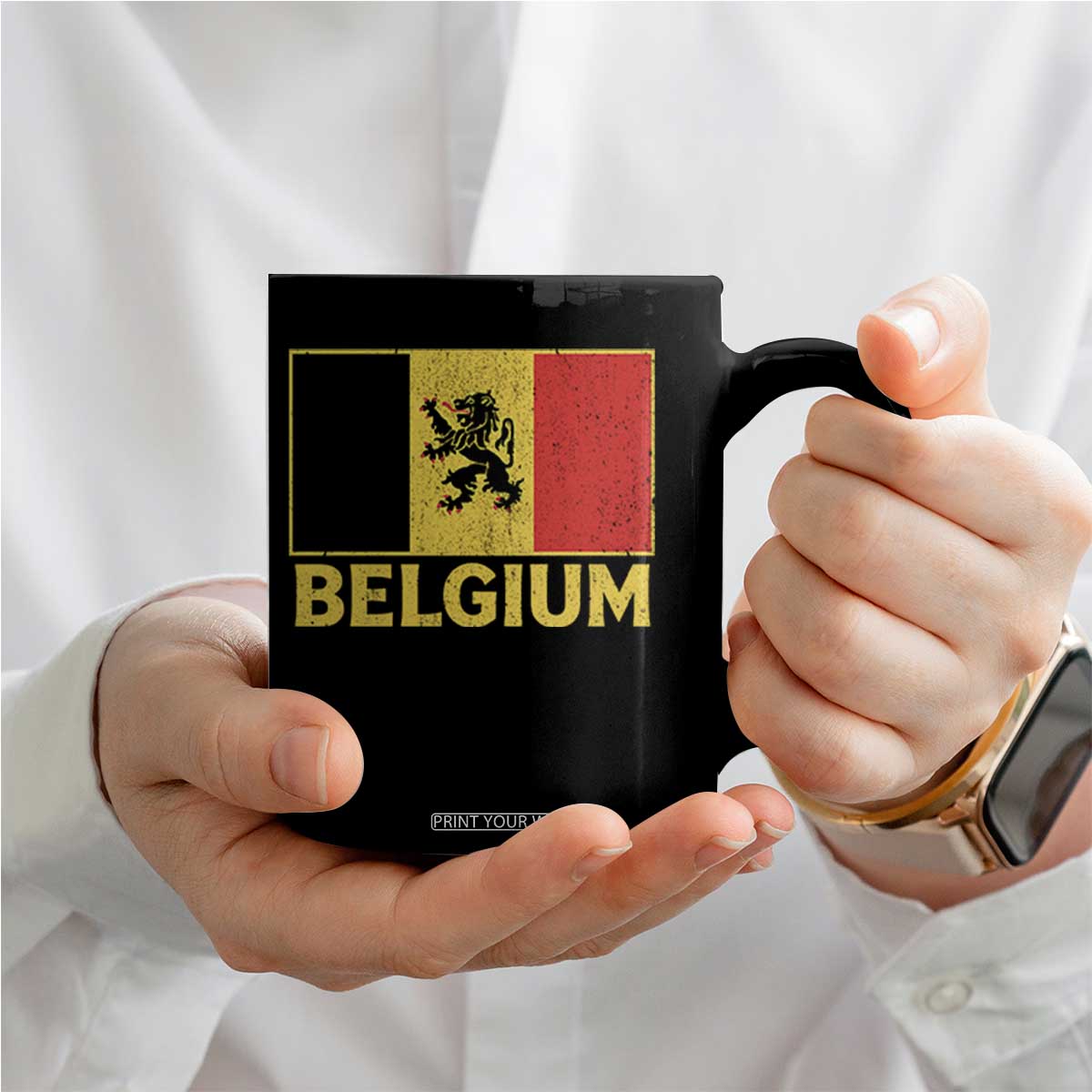 Vintage Belgium Soccer Flag with Lion Graphic Coffee Mug Belgian Football Pride Gift for Fans TS10 Print Your Wear